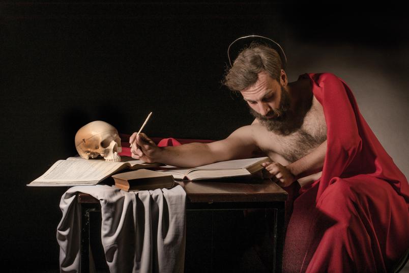 Nachgestelltes Kunstwerk: Caravaggios heiliger Hieronymus