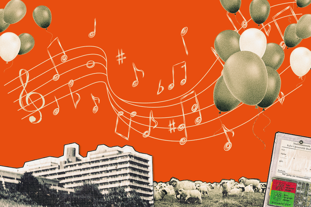 Grafik mit Noten und Luftballons