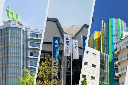 Collage aus drei Gebäude-Fotos