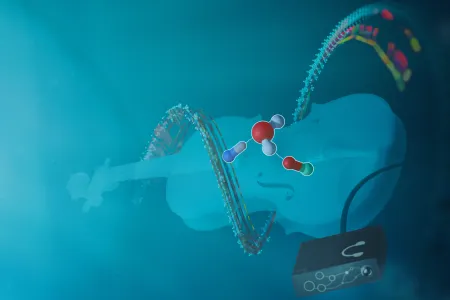 Darstellung eines Streichinstruments mit Molekülen in Wasser