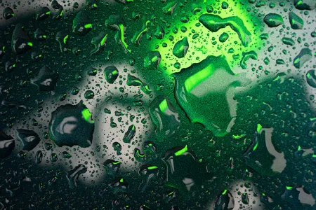 Wassertropfen auf einer schwarz-grünen Oberfläche