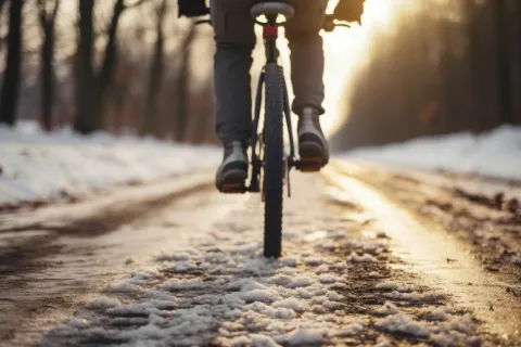 Radfahrer im Schnee