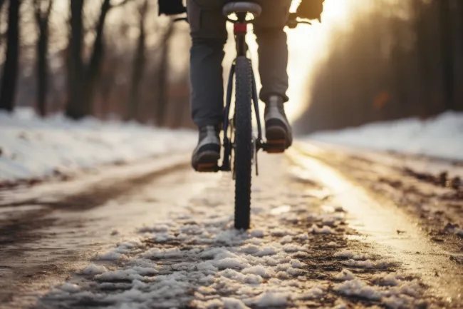 Radfahrer im Schnee