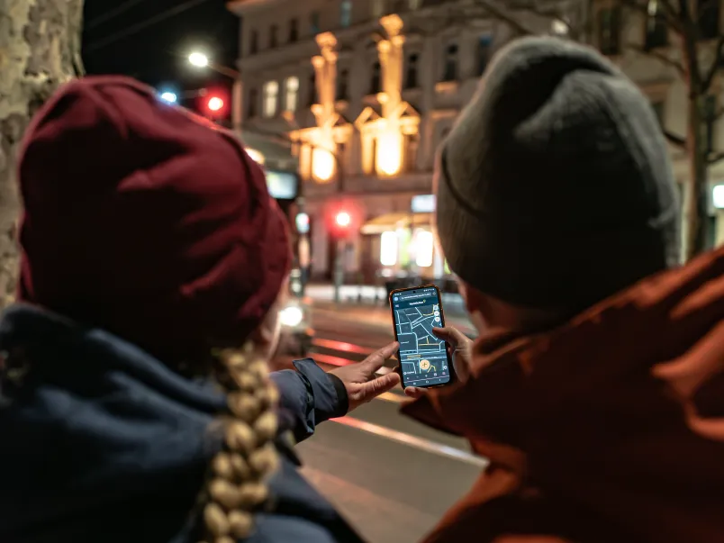 Zwei Personen geben Lichtbeobachtungen in eine App ein
