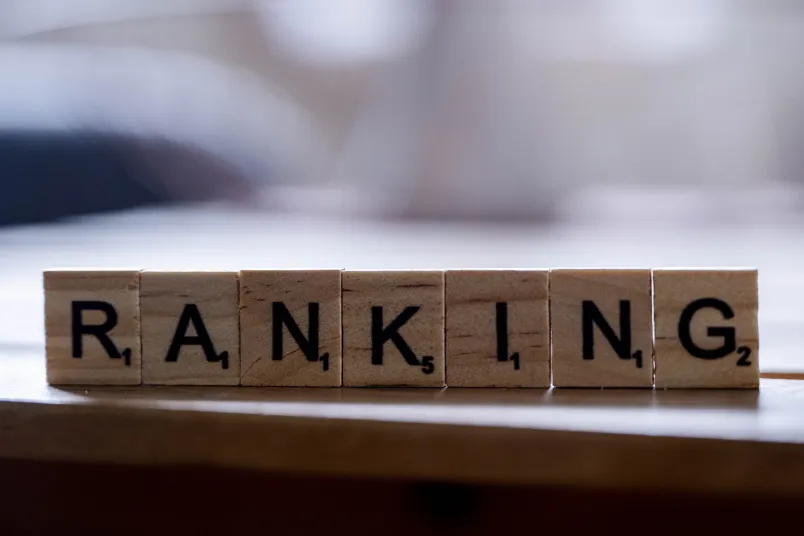 Holzbuchstaben stellen das Wort "Ranking" dar