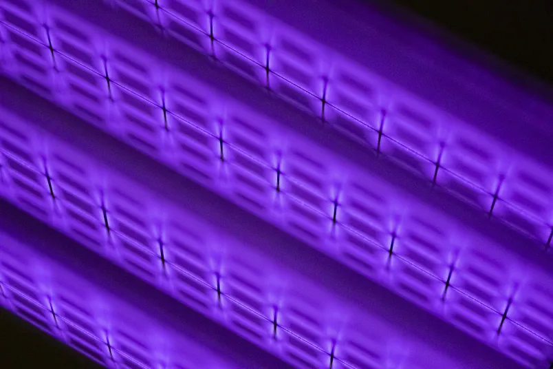 Violett leuchtende rechteckige Strukturen