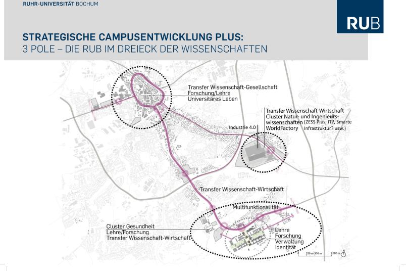 Übersichtskarte mit den demnächst drei Standorten der RUB