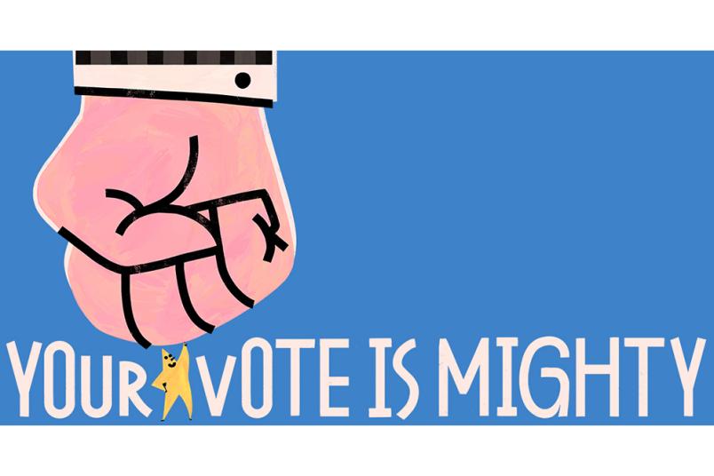 Poster von Teo Georgiev mit Text "You Vote is mighty". 