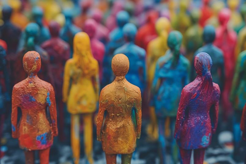 Bunte Figuren stehen nebeneinander