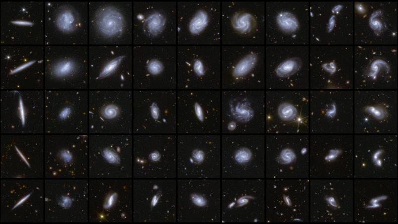 Collage von Aufnahmen verschieden geformter Galaxien