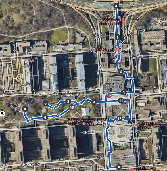 Laneplan Campus Ruhr-Uni mit Streckenverlauf Fackellauf