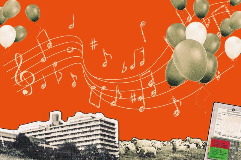 Grafik mit Noten und Luftballons