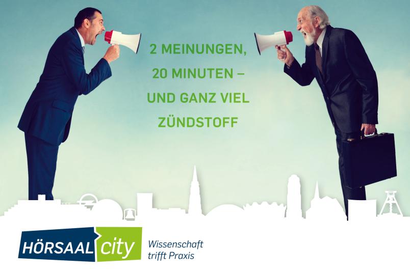 Zwei Meinungen, 20 Minuten – und ganz viel Zündstoff: Das erwartet die Besucher bei Hörsaal City.