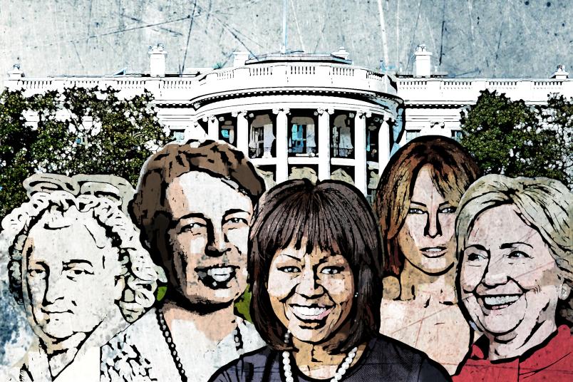 Martha Washington, Eleanor Roosevelt, Michelle Obama, Melanie Trump und Hillary Clinton.