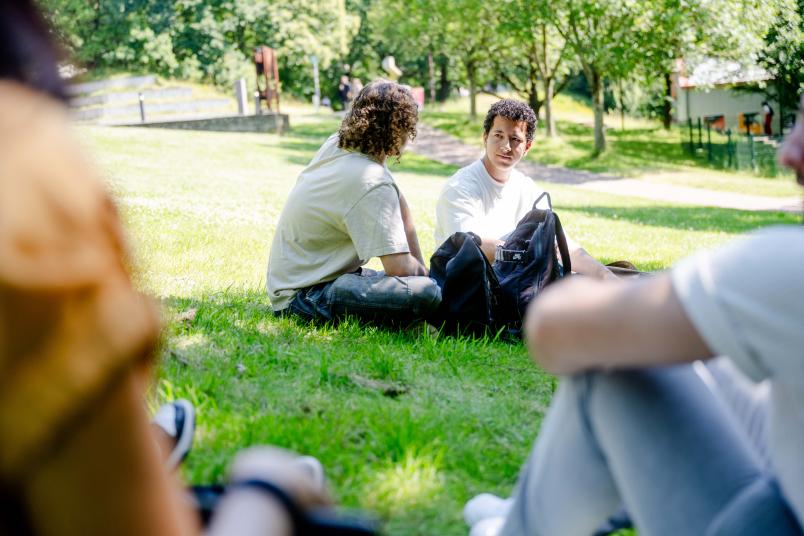 Studierende auf einer Wiese