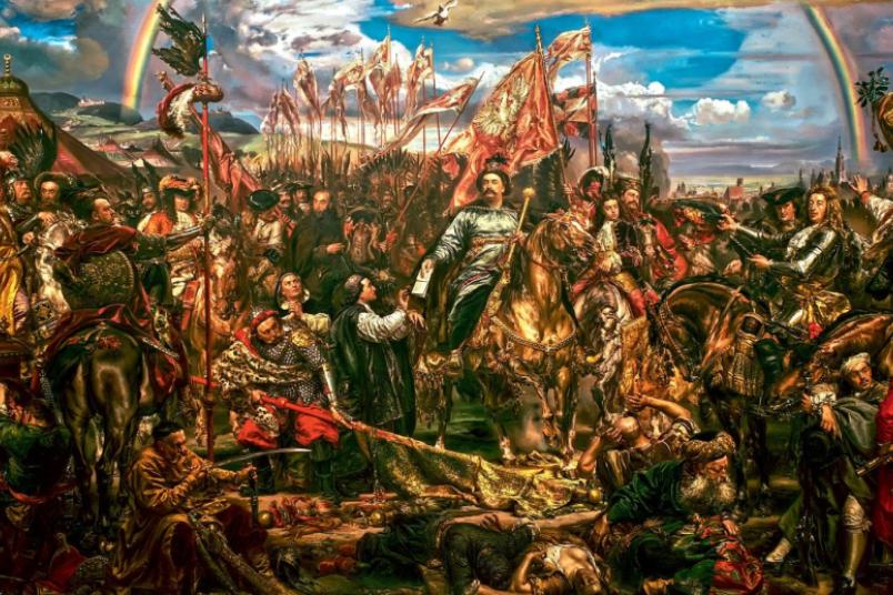 Ein Ölgemälde, das eine Schlachtszene darstellt
