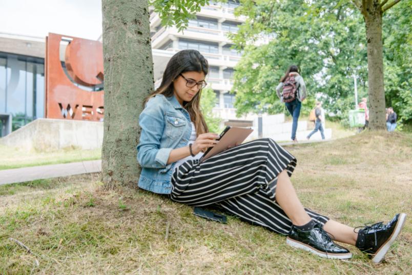 Studentin unter Baum