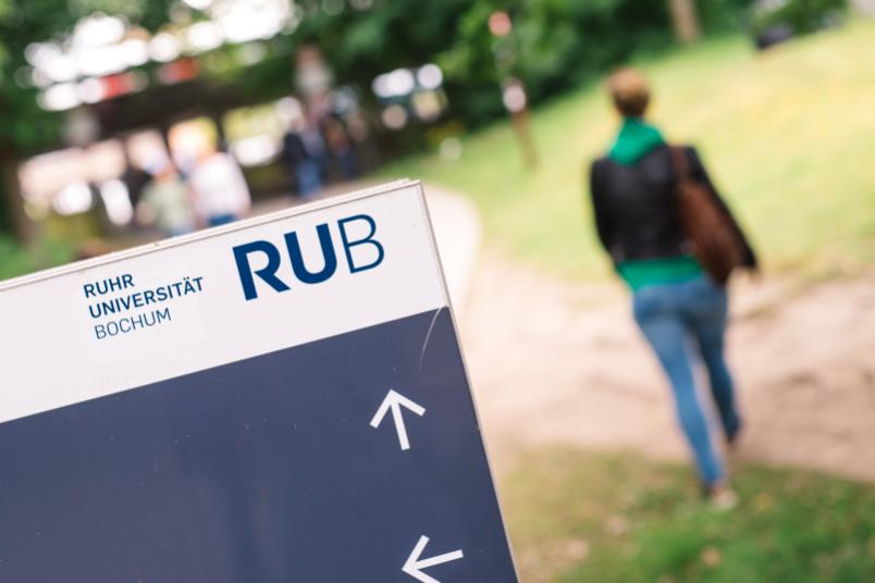 Frau von hinten auf dem Campus