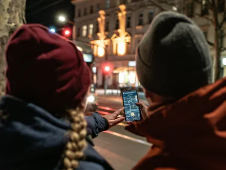 Zwei Personen geben Lichtbeobachtungen in eine App ein
